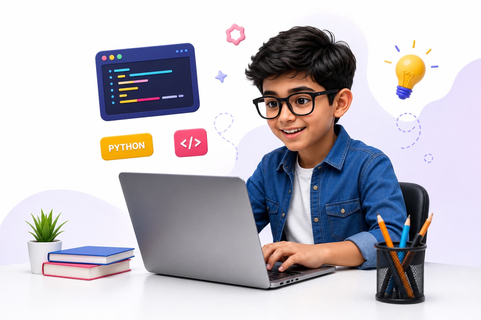 Young learner coding on a laptop