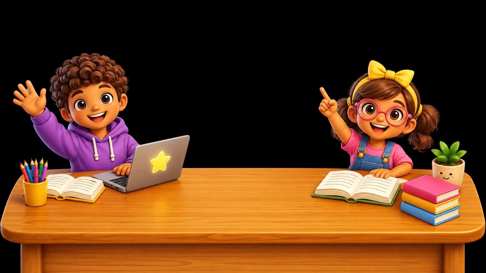 Boy and girl learning at a desk